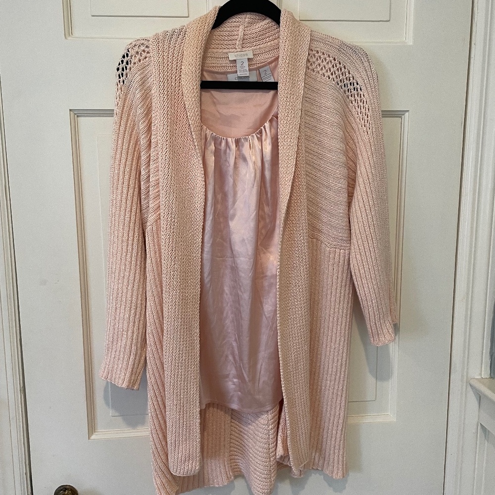 Chico's Light Pink Cardigan Sweater and Silk Shell